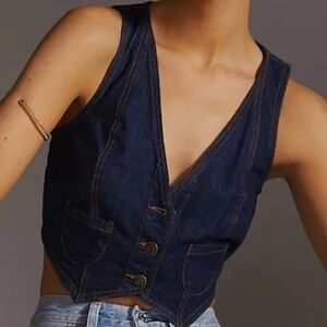Anthropologie Pilcro Denim Jean Cropped Vest Top Distressed Western Festival S